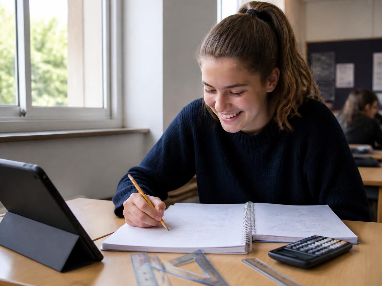 A secondary-school learner studying mathematics with Mathidia on a tablet